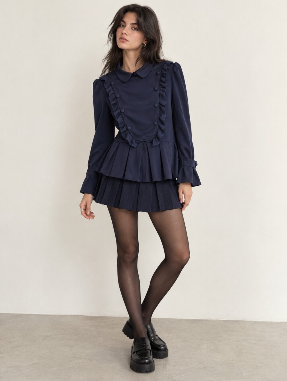 Scarlet Darkness Romantic Victorian Ruffle Peplum Blouse Navy XL